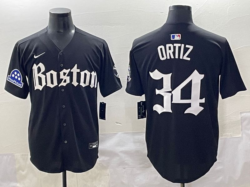 Men 2025 Boston Red Sox #34 Ortiz Black Five generations Joint Name Nike MLB Jersey style 17